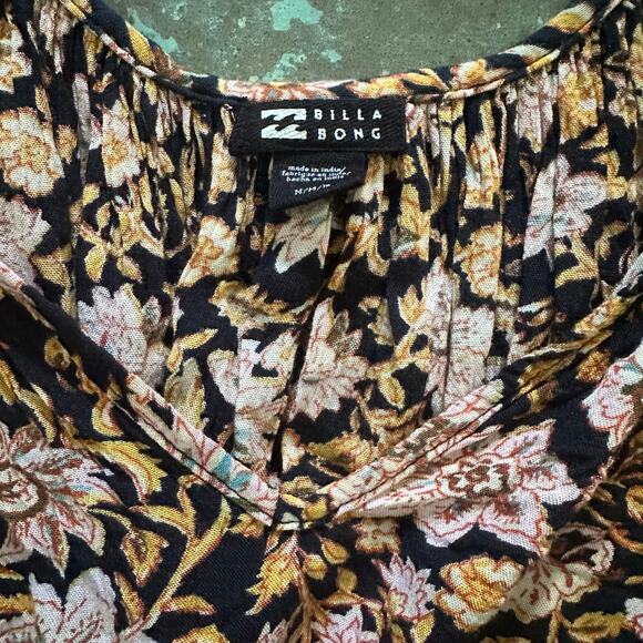 Billabong Gypset Boho Fall Brown, Pink Orange Black Floral Dress/Coverup, Size M - Picture 9 of 14